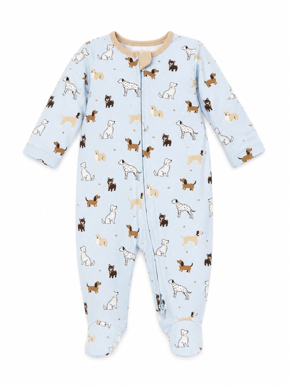New - Little Me Light Blue Dog Print Footed One-Piece with Tan Trim | 3 Months